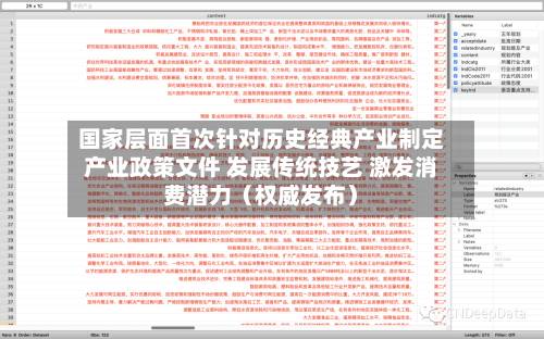 国家层面首次针对历史经典产业制定产业政策文件 发展传统技艺 激发消费潜力（权威发布）
