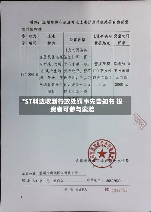 *ST利达收到行政处罚事先告知书 投资者可参与索赔-第1张图片