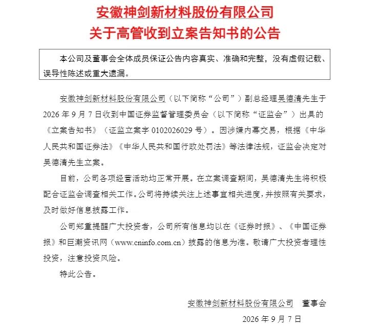 002361，副总经理被证监会立案调查
